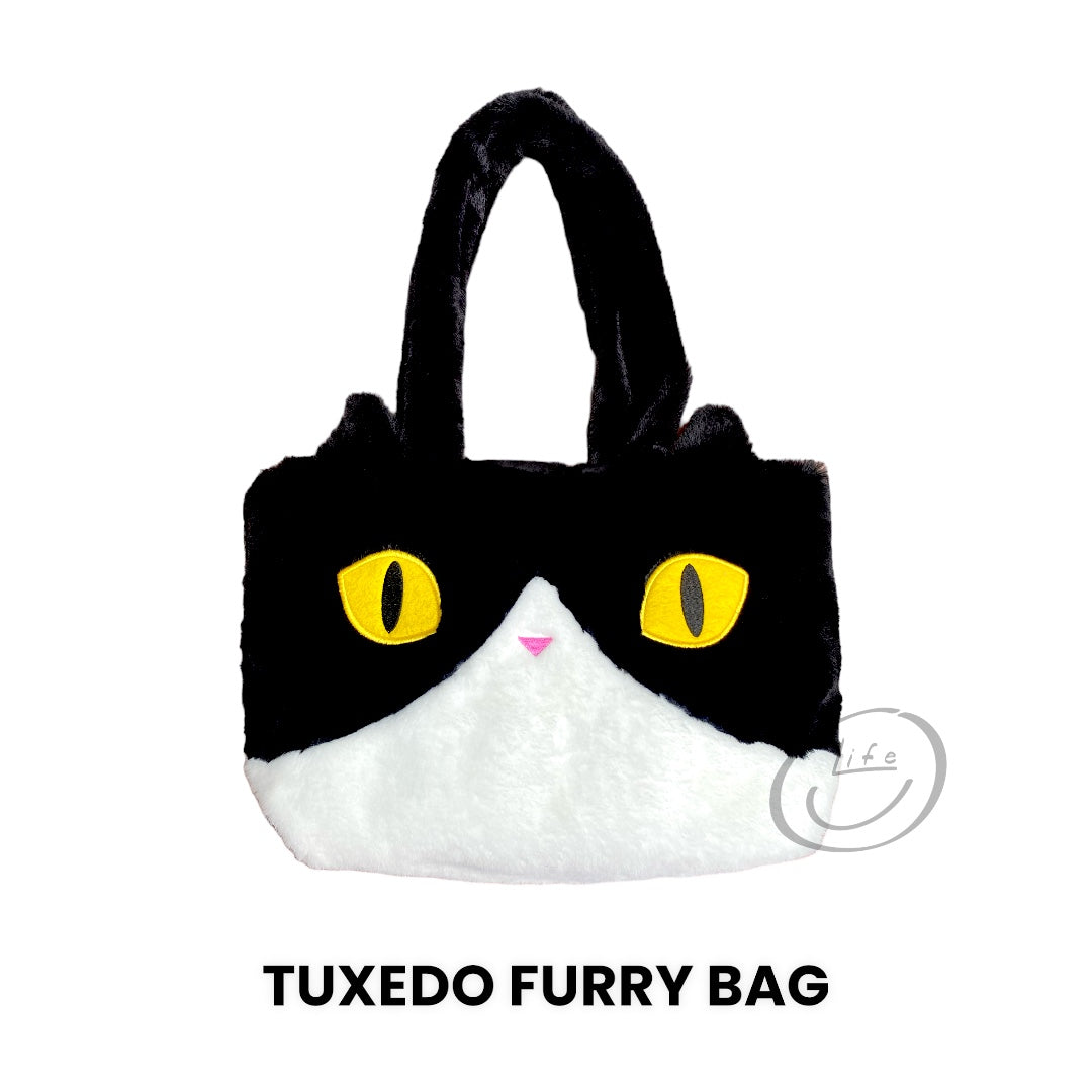 Furry tote bag & A5 mini bag: Tuxedo Cat