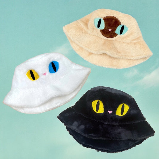 Furry Bucket Hat หมวกเฟอรี่บักเก็ต: SIAMESE-BROWN / KONJA-BLACK / KHAOMANEE-WHITE CAT