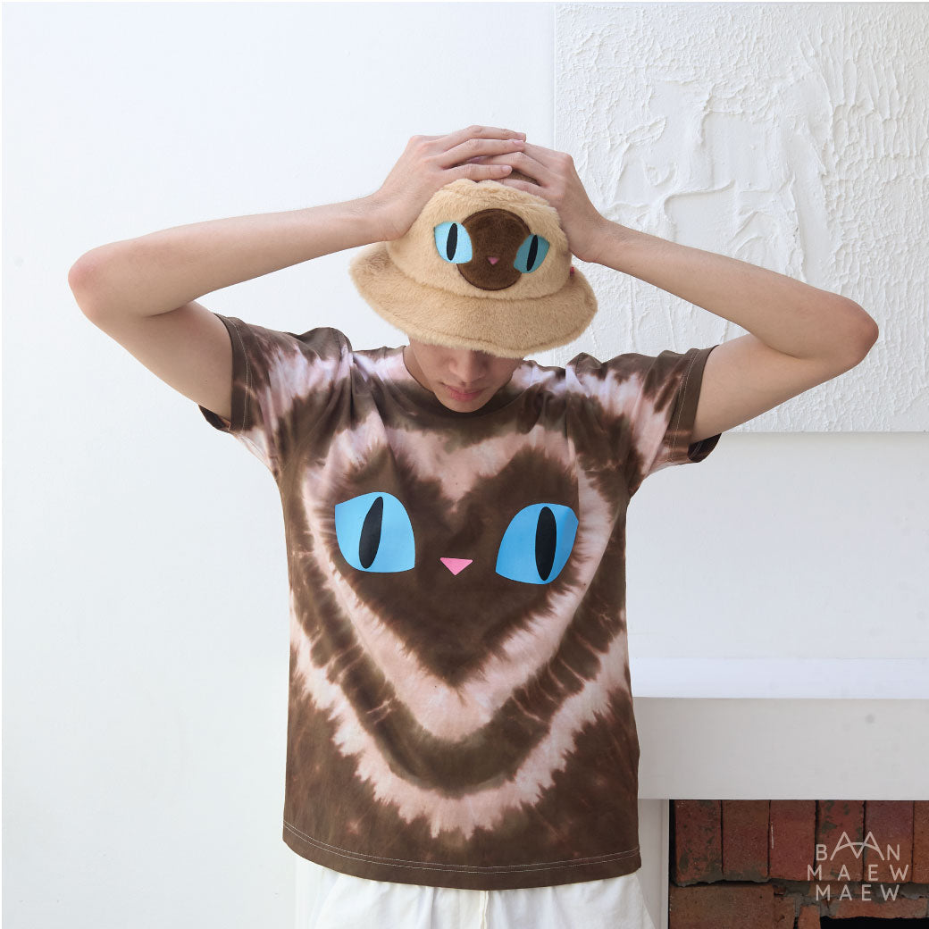 Big Heart Cat T-Shirt Siamese เสื้อยืดผ้าฝ้ายมัดย้อมแมววิเชียรมาศลายหัวใจใหญ่