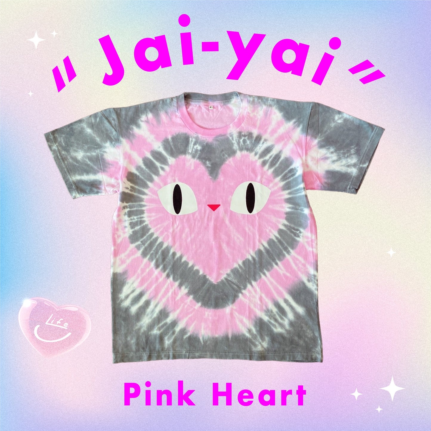 "JAI YAI" CAT T-SHIRT: Pink&Grey Heart