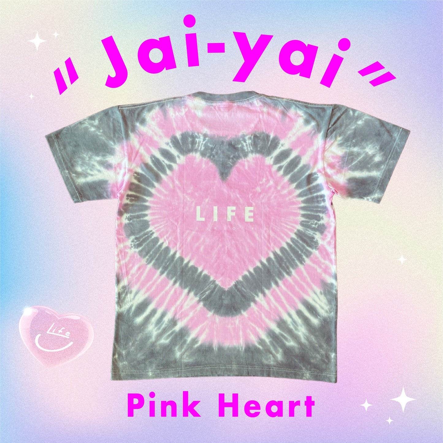 "JAI YAI" CAT T-SHIRT: Pink&Grey Heart